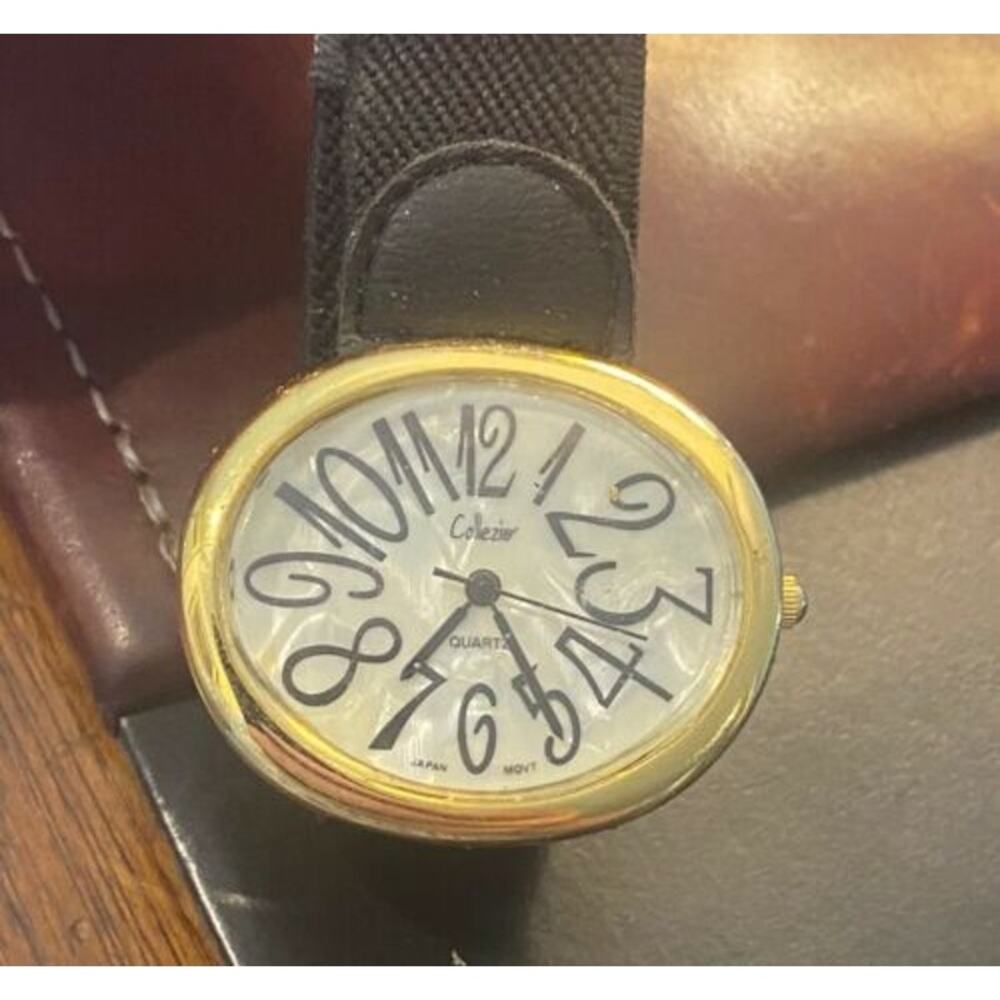 Women's 40mm Gold Tone Collezio Watch, MOP Face, Stretchable Canvas Band